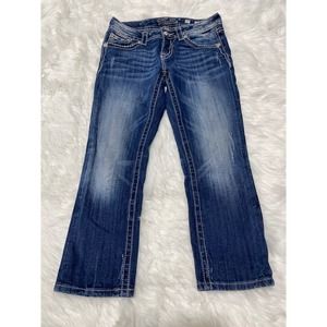 Miss Me Easy Capri Crop Jeans Faux Flap Sz 27 Bling  Crystal Embellished